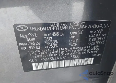 2019 Hyundai Santa Fe Limited 2.0T from USA, damaged, VIN 5NMS53AA2KH131100